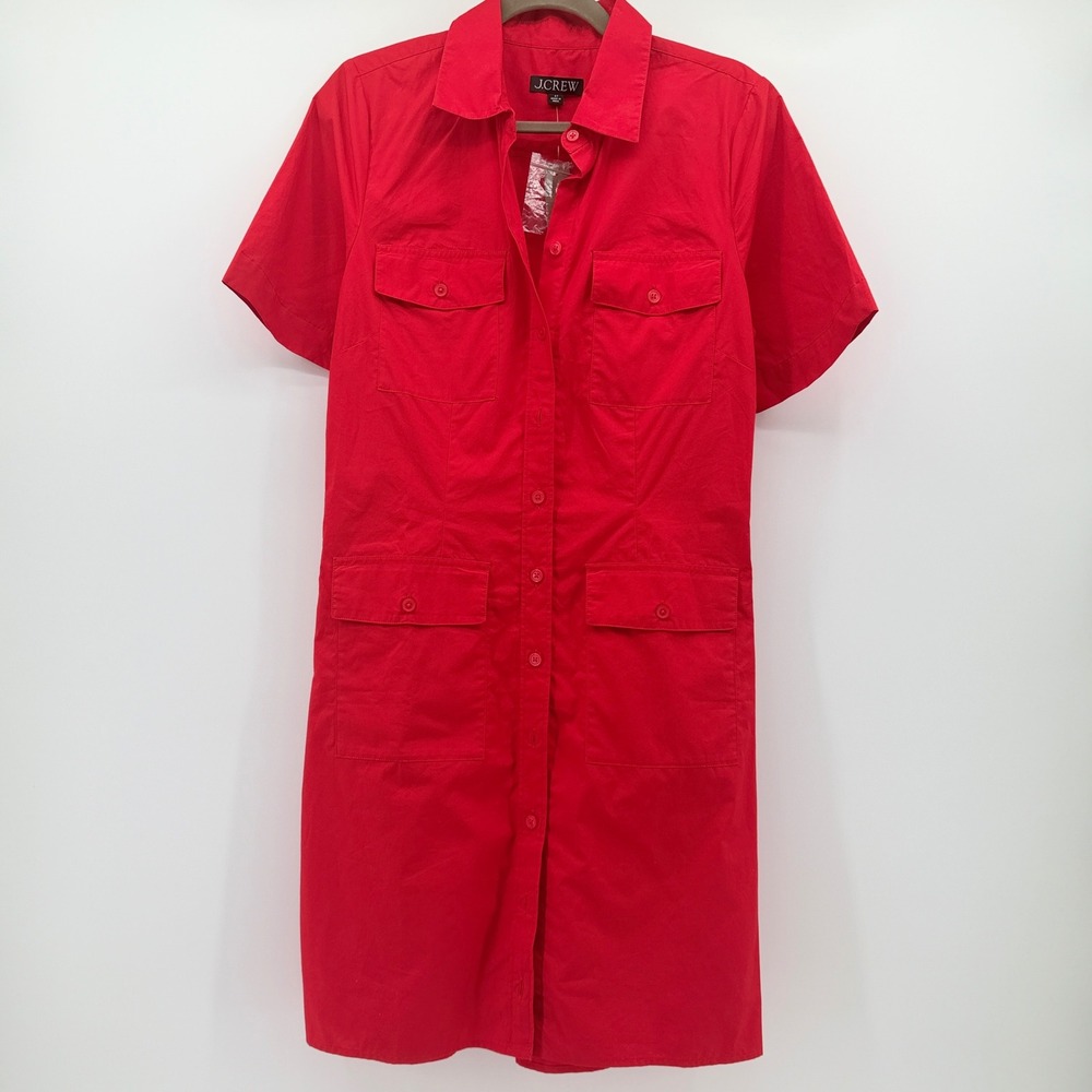 J.Crew Red Short Sleeve Cotton Button Down Utility Shirt Dress CT325 Size 6T NEW